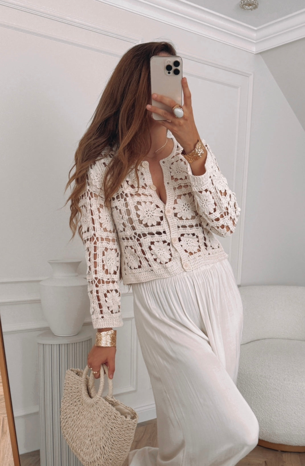 Bawełniana bluzka boho zapinana na guziki