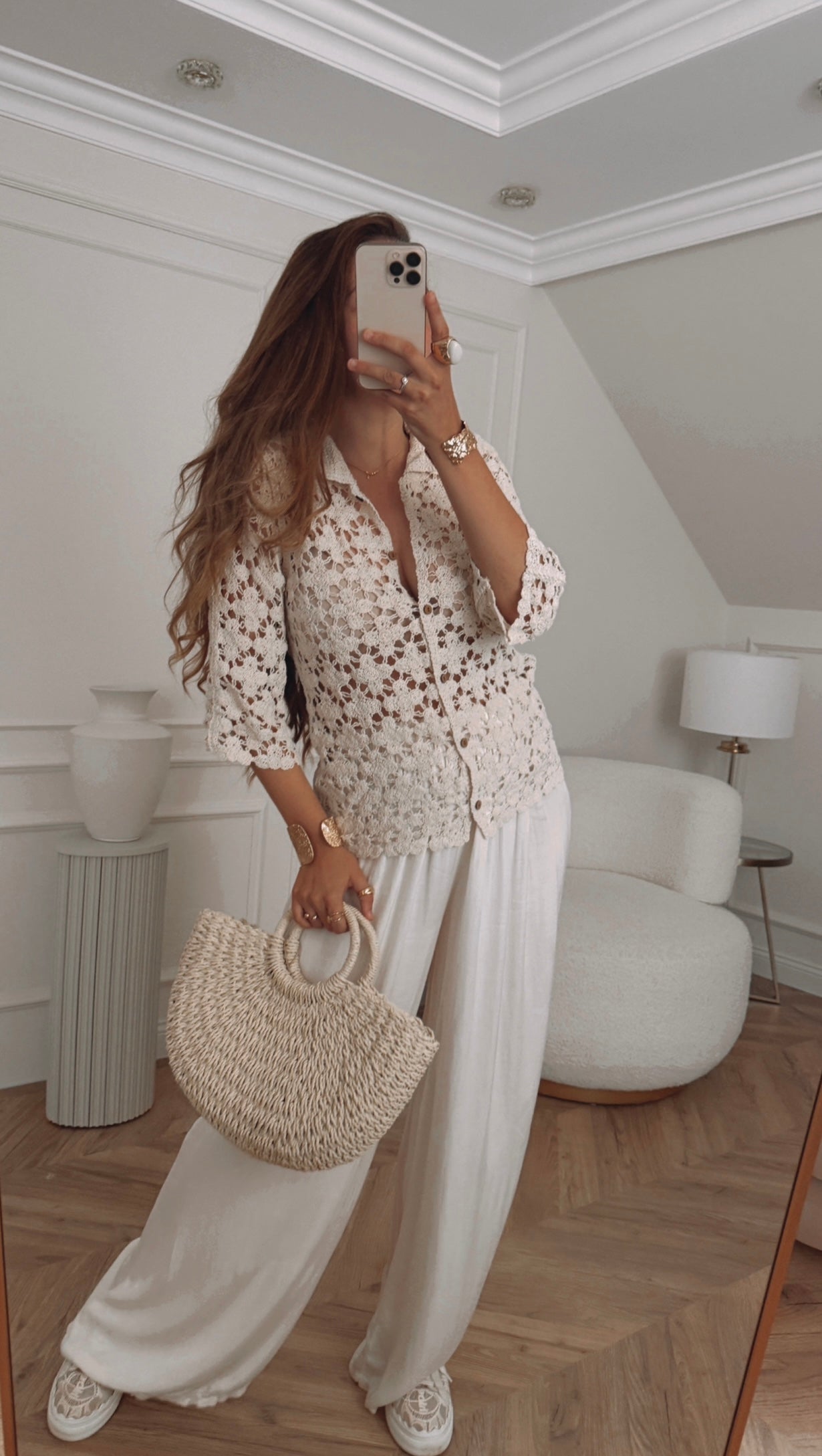 Bluzka koszulowa boho z kołnierzykiem- beżowa