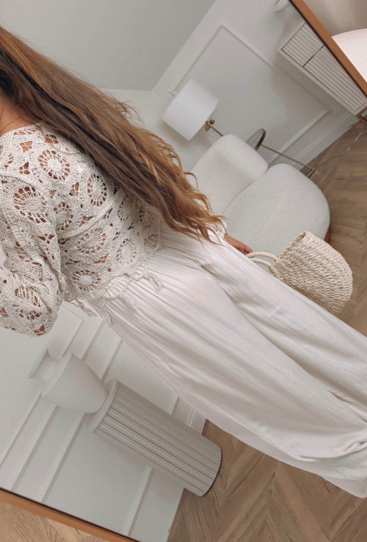 Bluzka boho z frędzlami ażurowa - beżowa