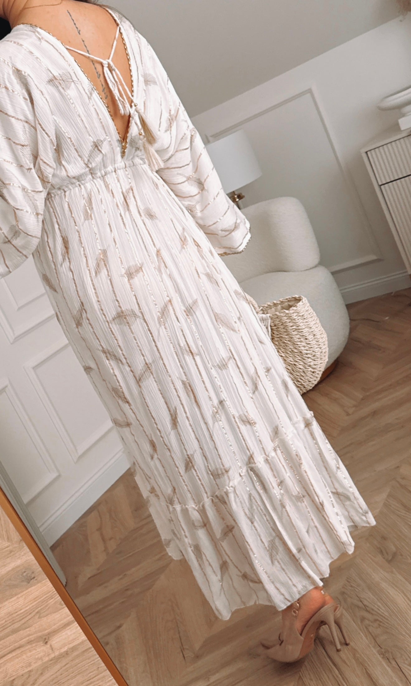 Długa sukienka boho z wiskozy – beżowo-złota, PLUS SIZE