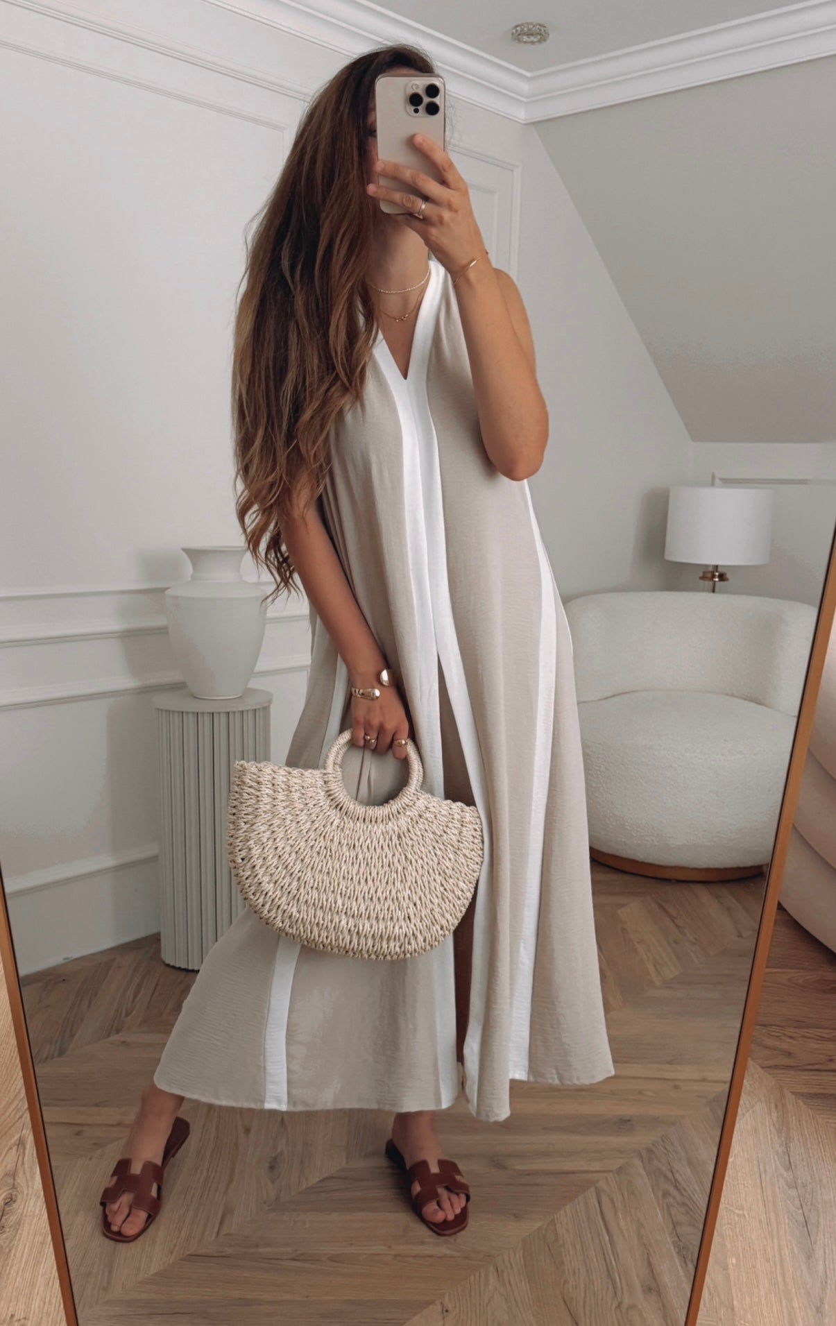 Maxi dress with trims - viscose, universal size (M/L/XL)