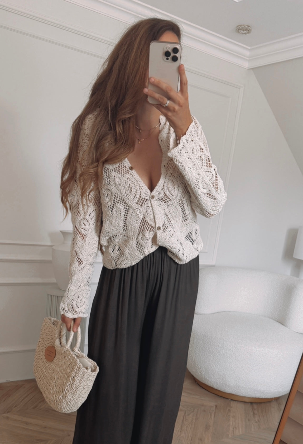 Bluzka Boho Ażurowa z Guzikami – Bawełna, Uniwersalny Rozmiar
