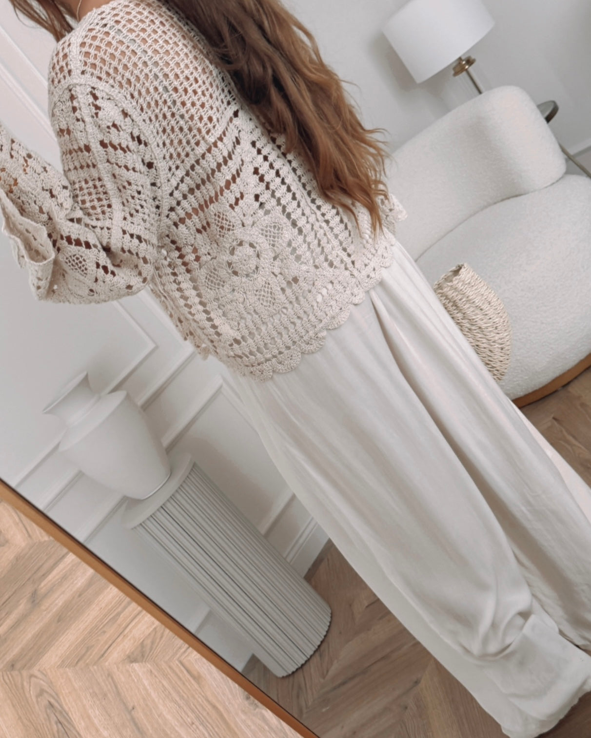 Bluzka Boho z Wiązaniem – Oversize, Bawełna, Beżowa