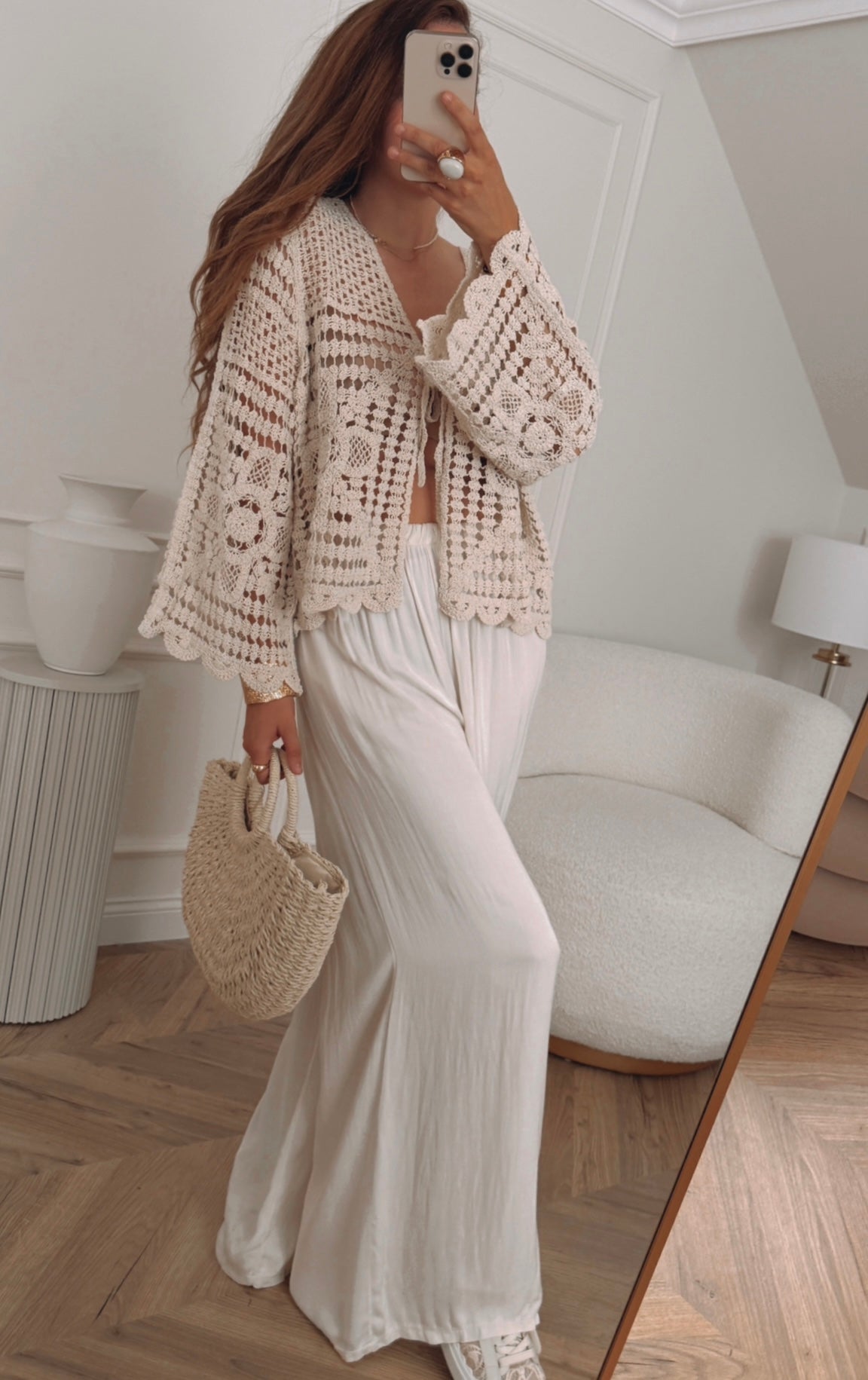Bluzka Boho z Wiązaniem – Oversize, Bawełna, Beżowa