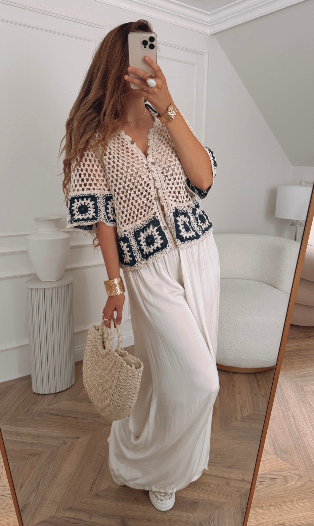 Bluzka boho z bawełny – zapinana gemoetryczne wzory