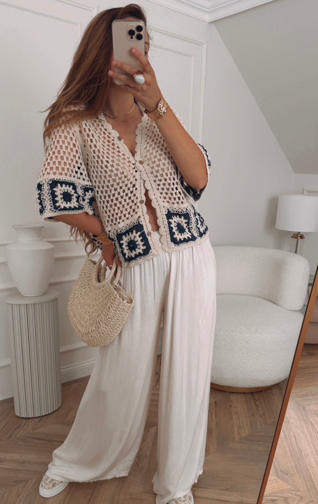 Bluzka boho z bawełny – zapinana gemoetryczne wzory