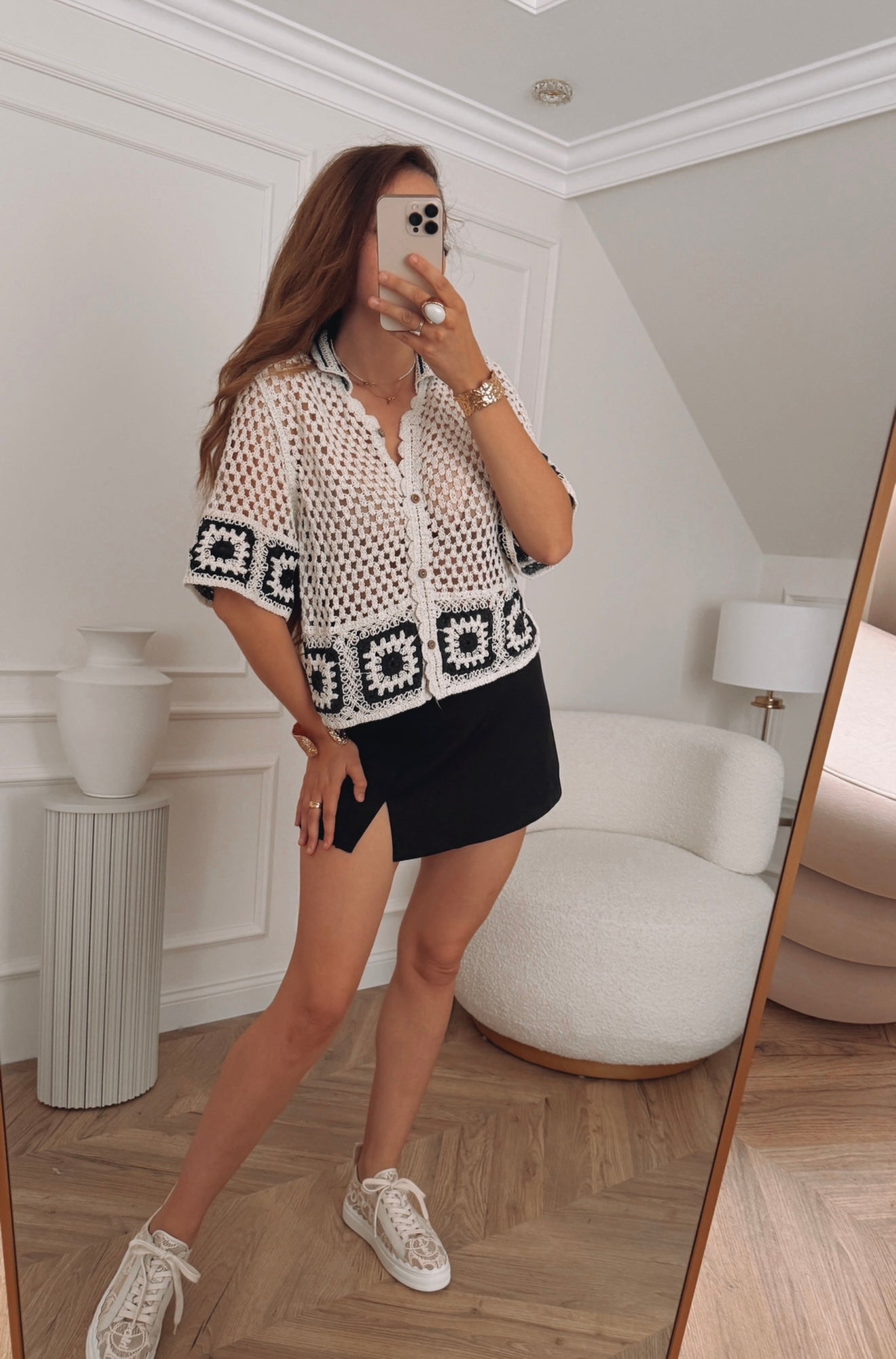Bluzka boho z bawełny – zapinana gemoetryczne wzory