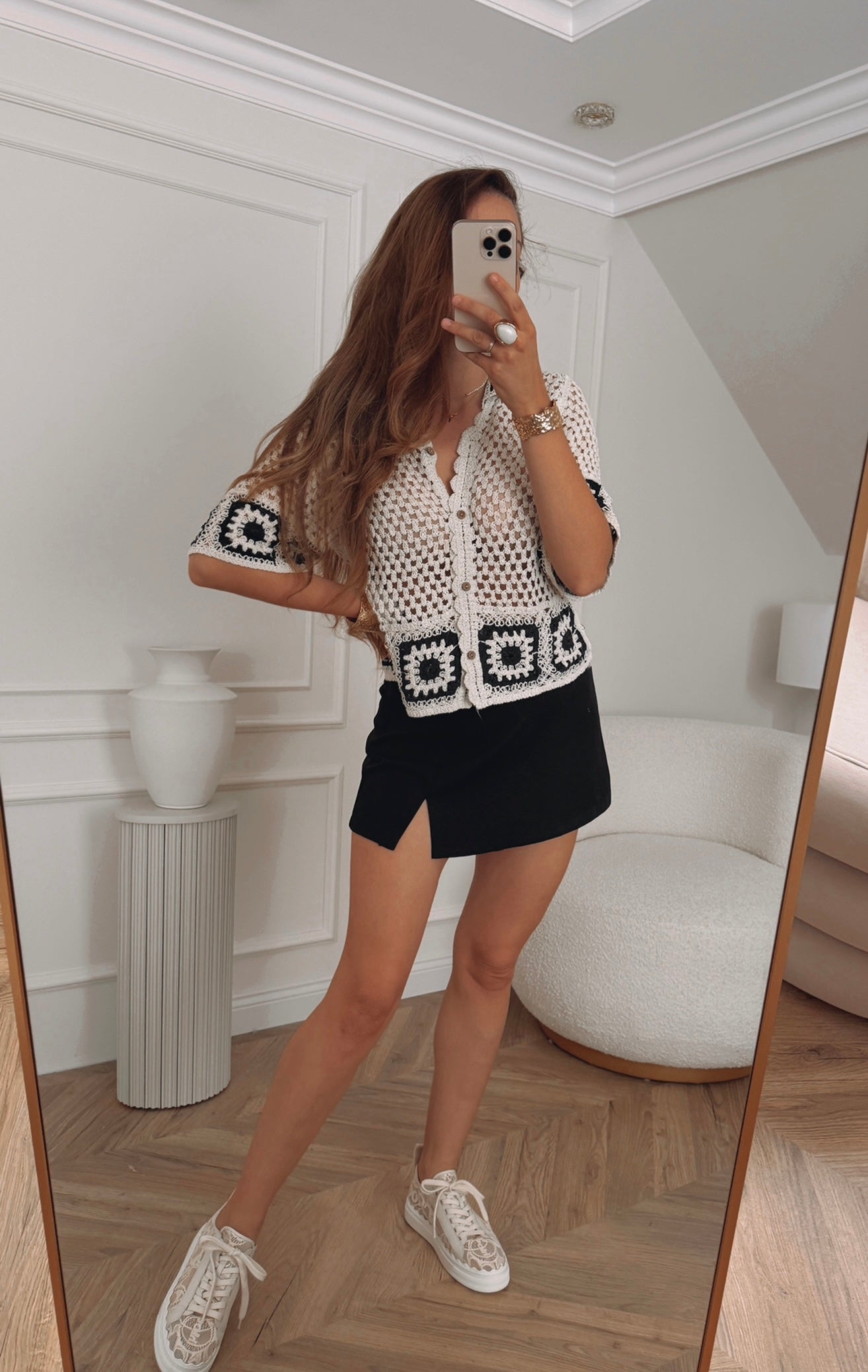 Bluzka boho z bawełny – zapinana gemoetryczne wzory