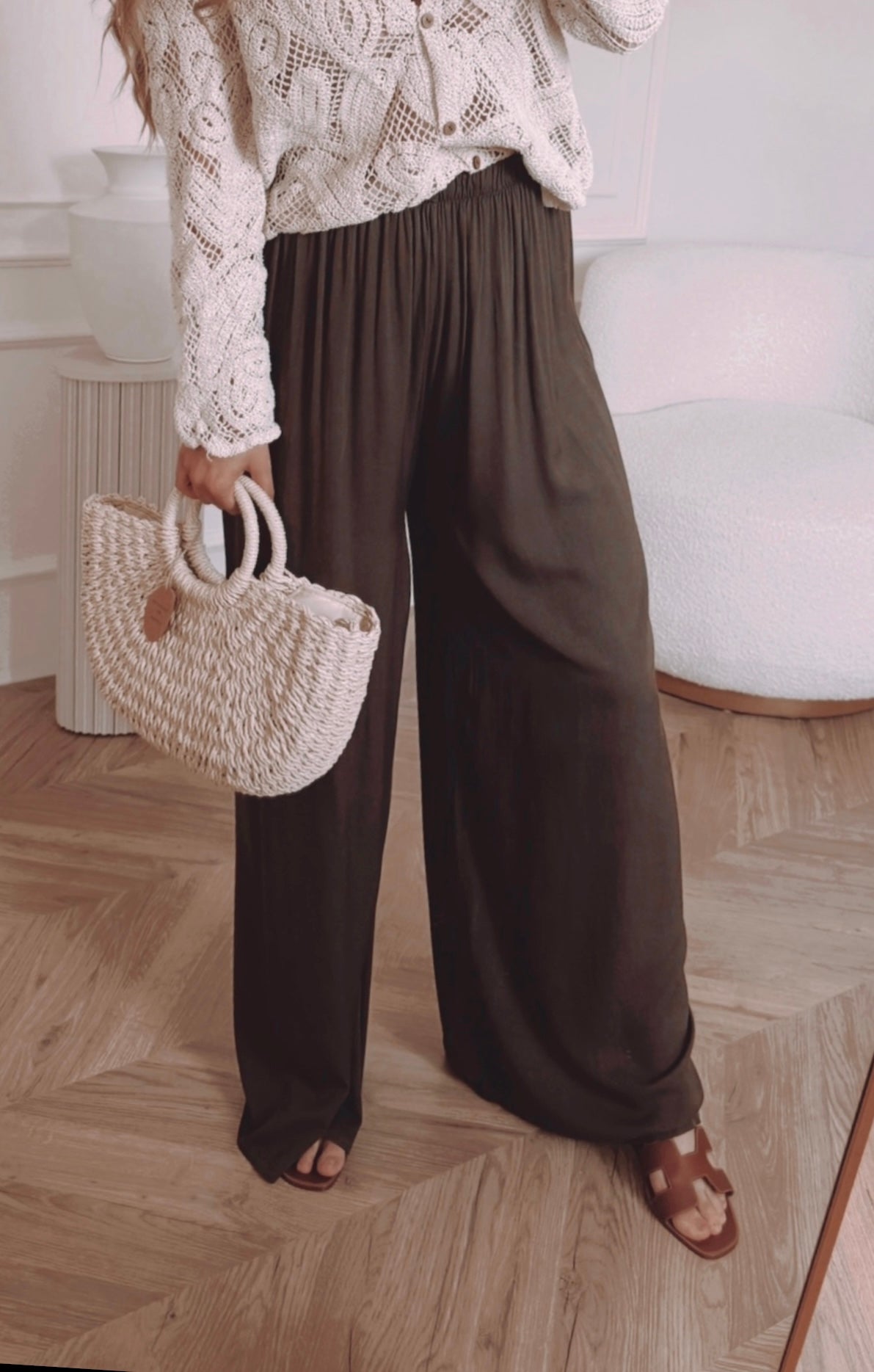 Spodnie wide leg - czekolada