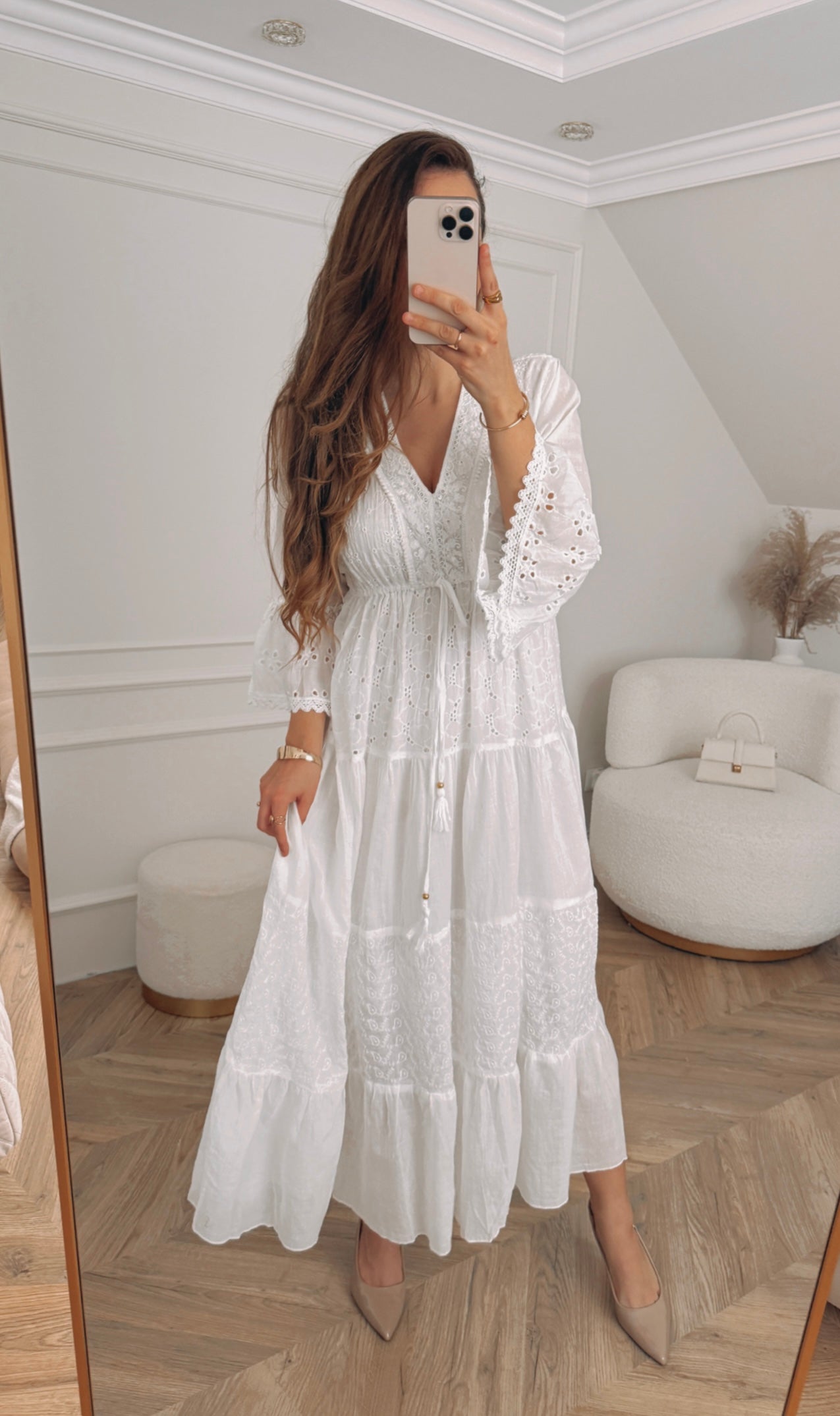 Biała sukienka boho z haftem angielskim rozmiar uniwersalny