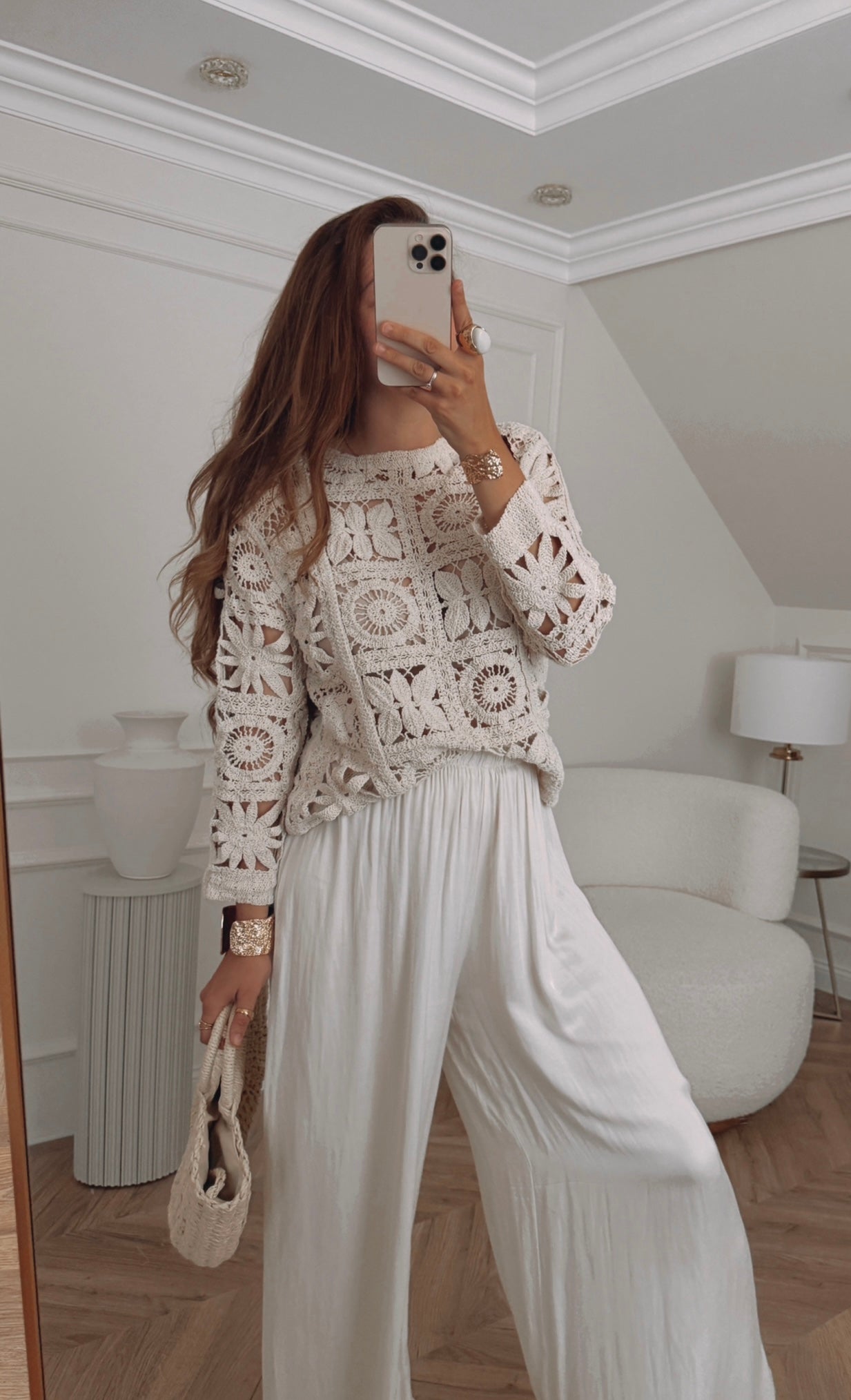 Sweter boho beżowy ażurowy rozmiar uniwersalny