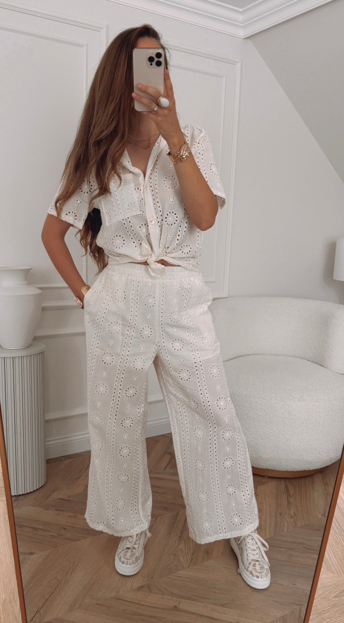 Set Ażurowy komplet boho z bawełny – koszula i spodnie